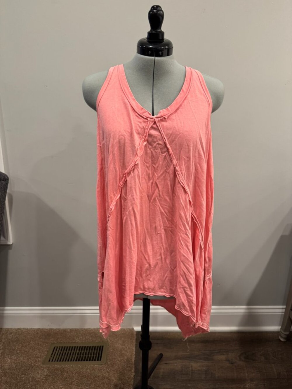 Sloane Rouge Neon Orange Pink Long V-Neck Tank Top - Women's Medium